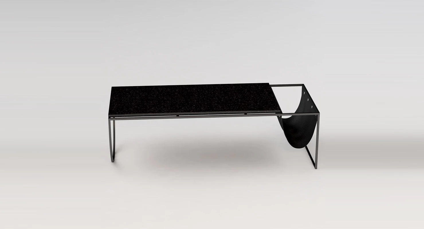 Bolia Piero Coffee Table Black Marble Top with Leather Side Storage 3D Model_01