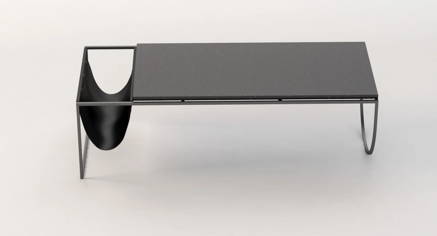 Bolia Piero Coffee Table Black Marble Top with Leather Side Storage 3D Model_04