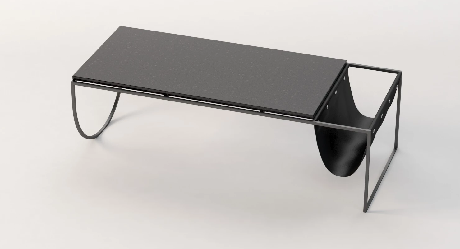 Bolia Piero Coffee Table Black Marble Top with Leather Side Storage 3D Model_07