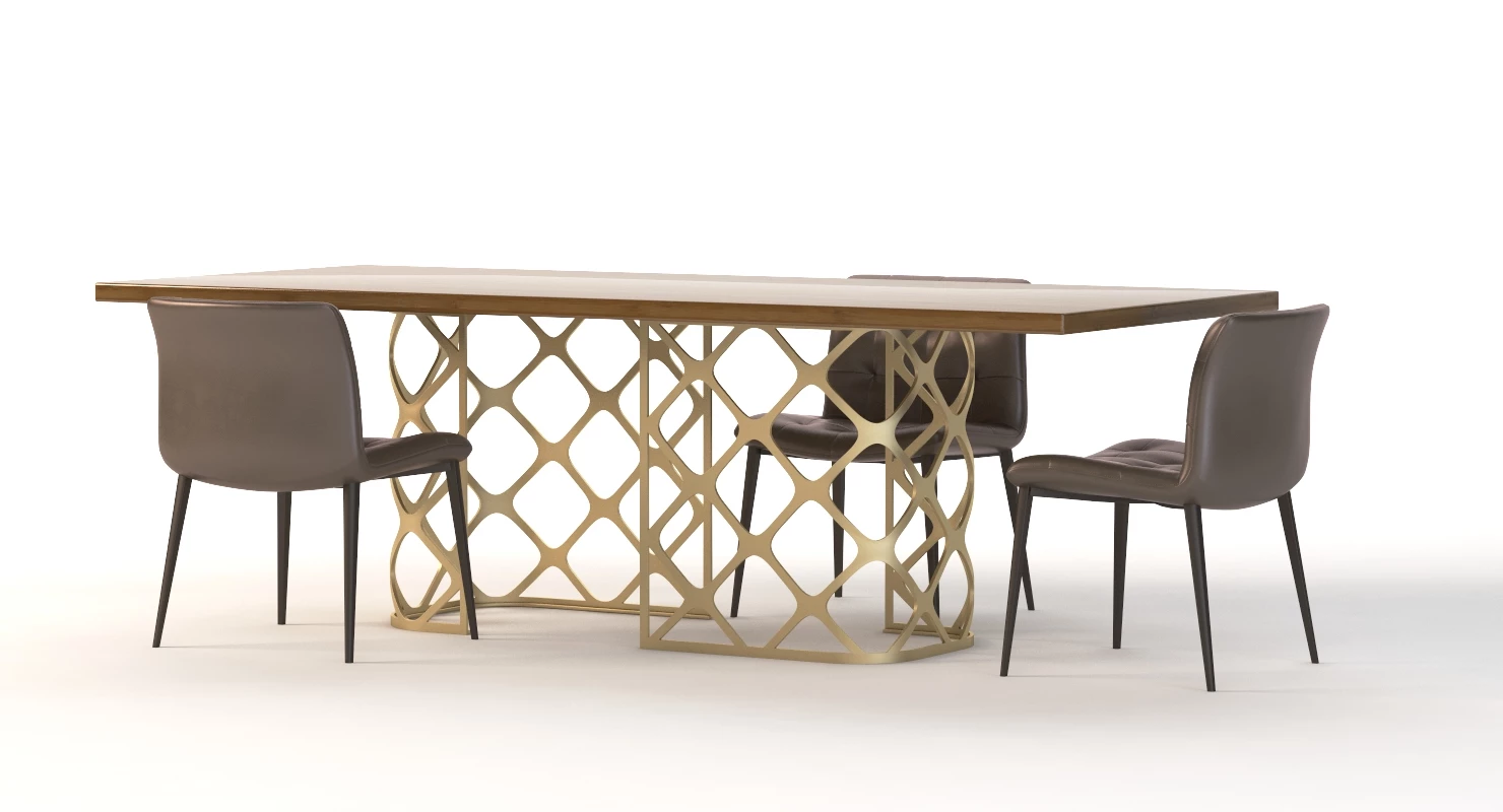 Bontempi Casa Majesty Wood Dining Table And Chair Set 3D Model_015