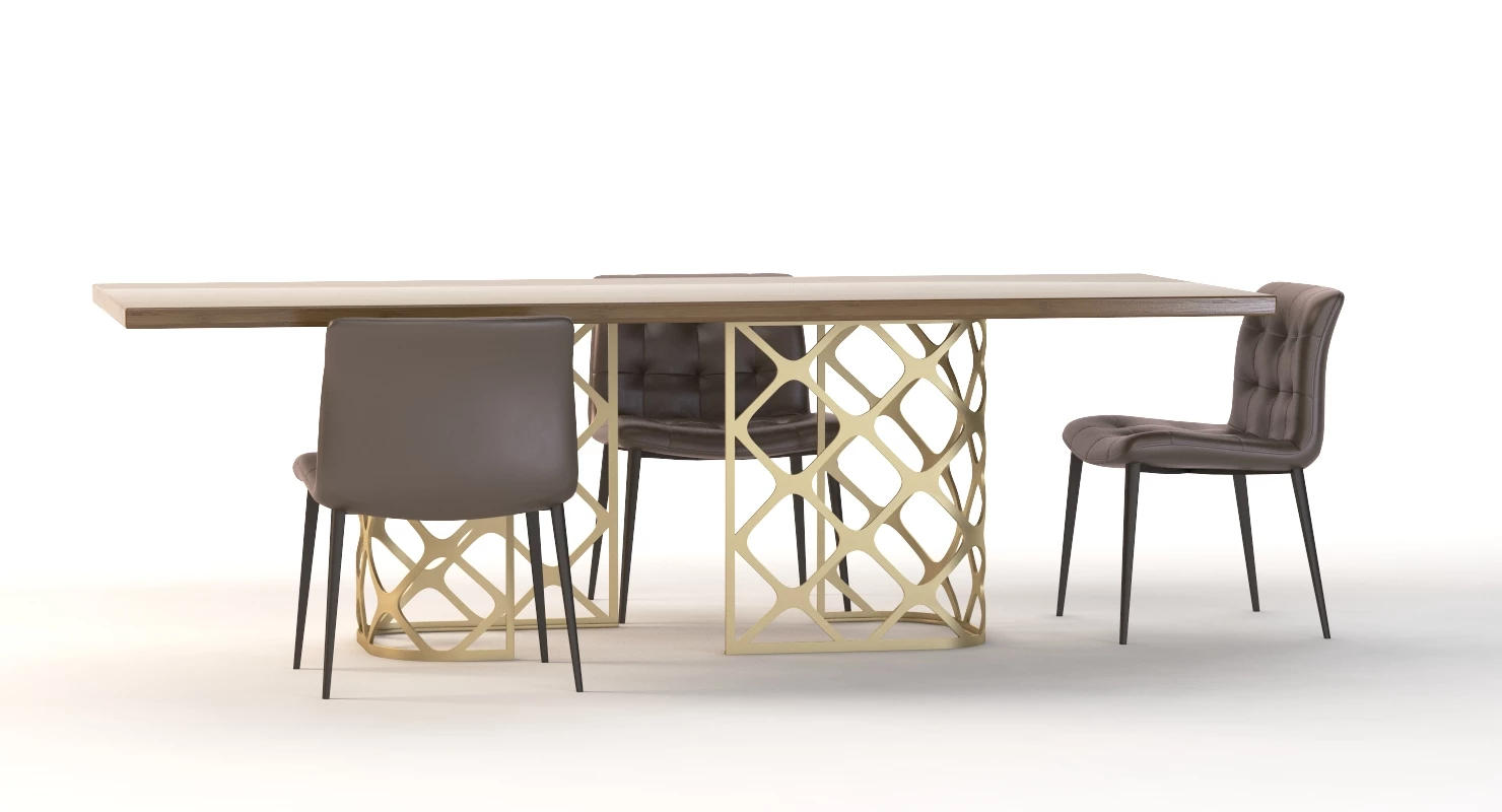 Bontempi Casa Majesty Wood Dining Table And Chair Set 3D Model_017
