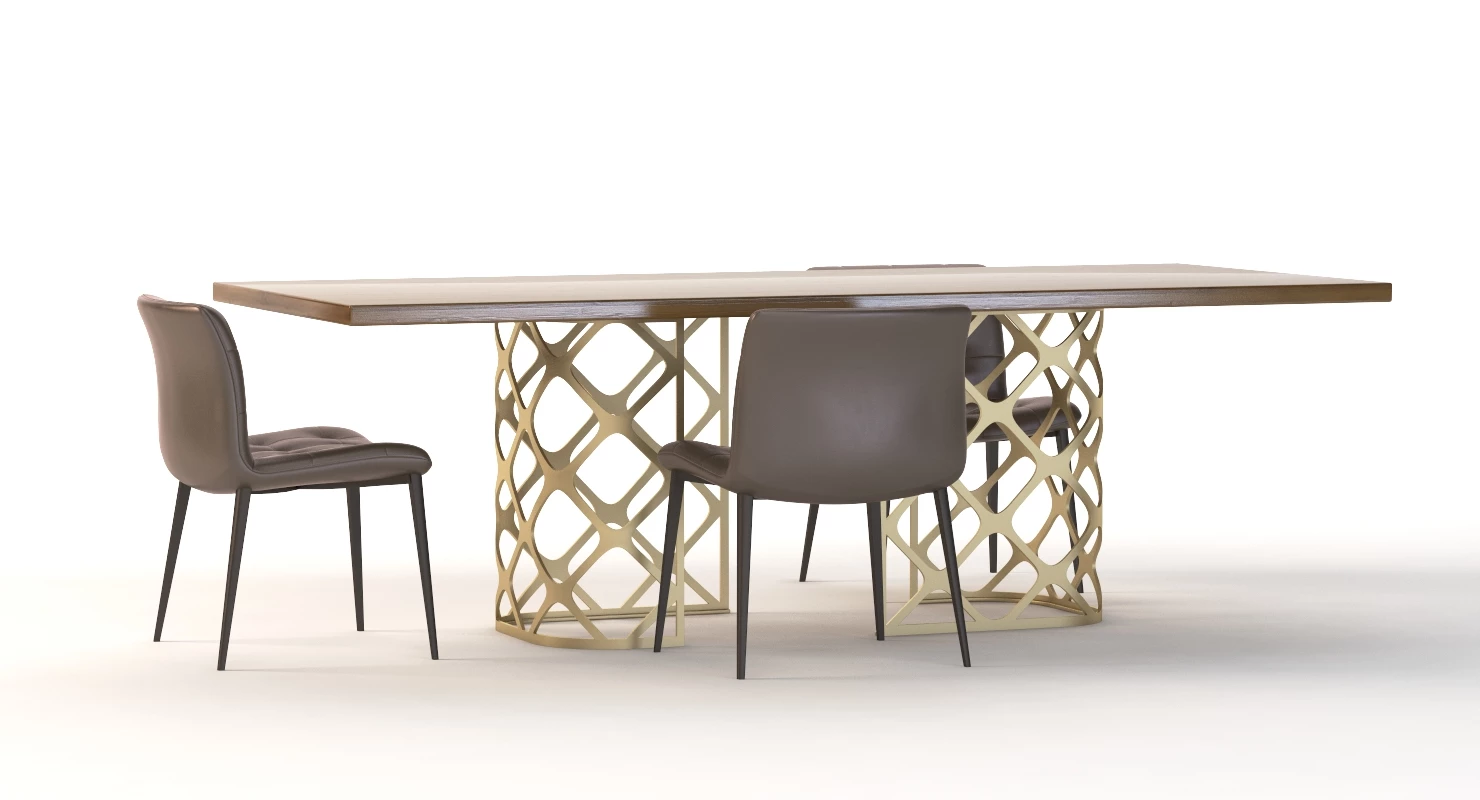 Bontempi Casa Majesty Wood Dining Table And Chair Set 3D Model_09