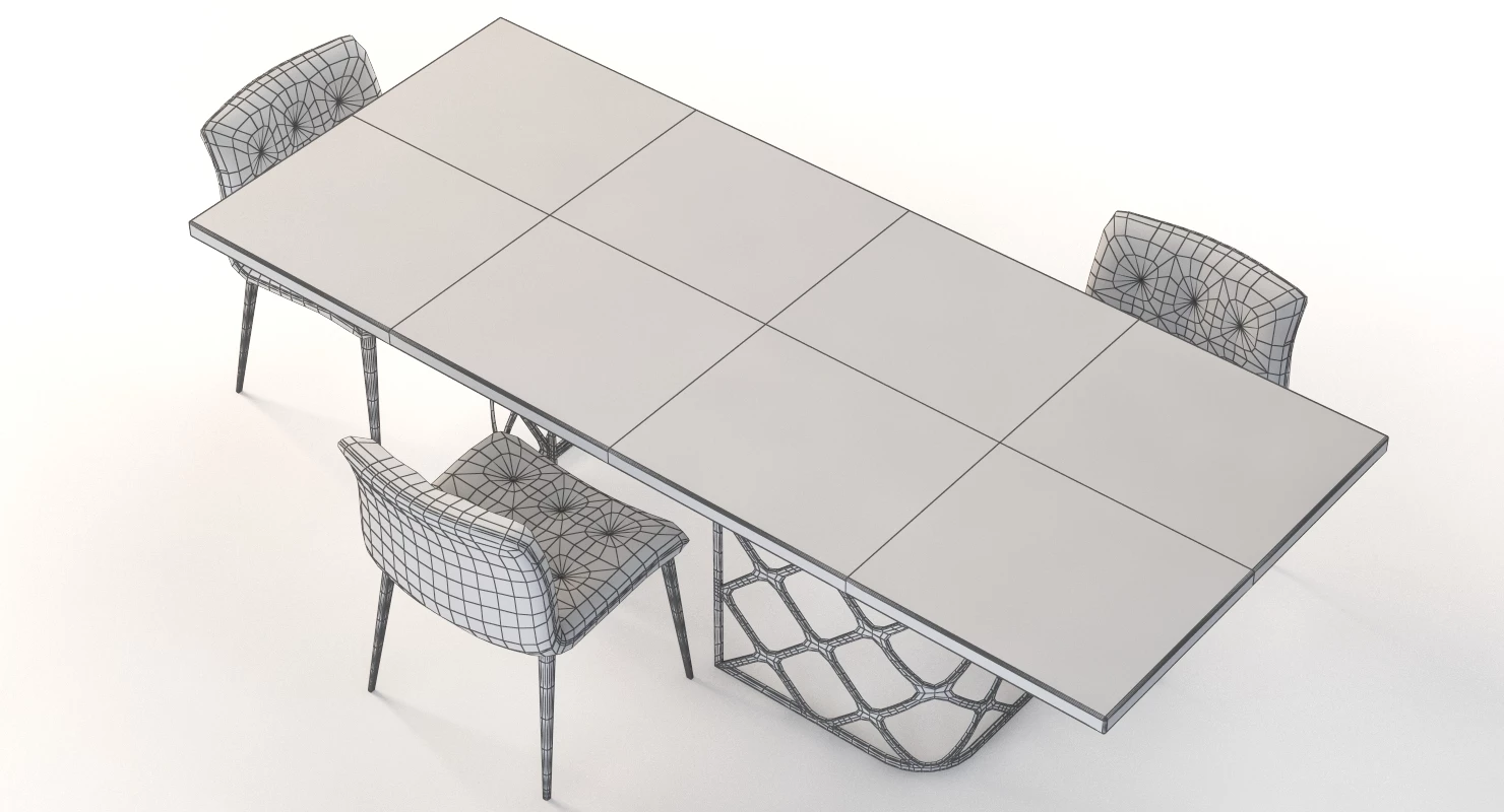 Bontempi Casa Majesty Wood Dining Table And Chair Set 3D Model_07