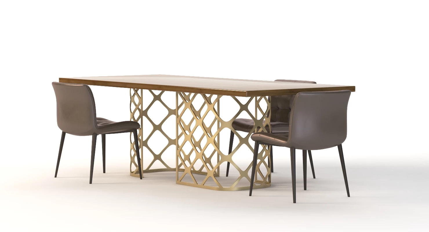 Bontempi Casa Majesty Wood Dining Table And Chair Set 3D Model_014
