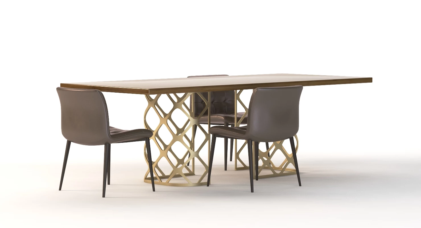 Bontempi Casa Majesty Wood Dining Table And Chair Set 3D Model_010