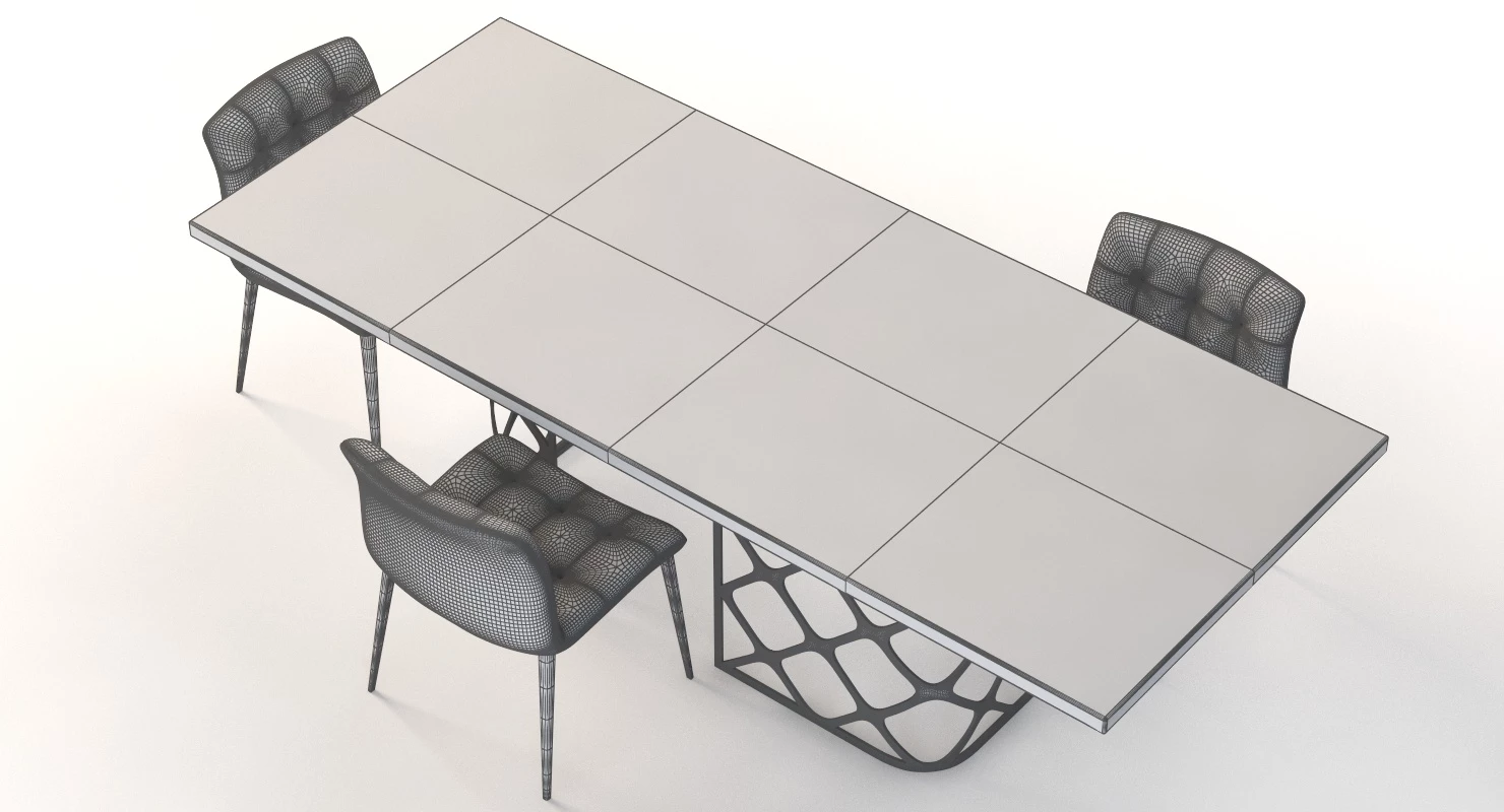 Bontempi Casa Majesty Wood Dining Table And Chair Set 3D Model_06