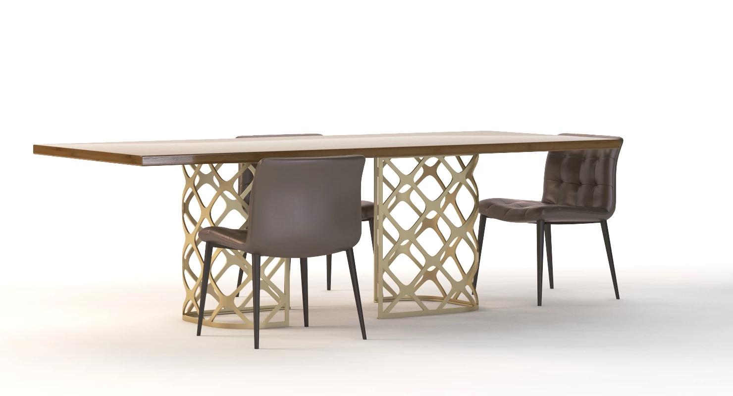 Bontempi Casa Majesty Wood Dining Table And Chair Set 3D Model_018