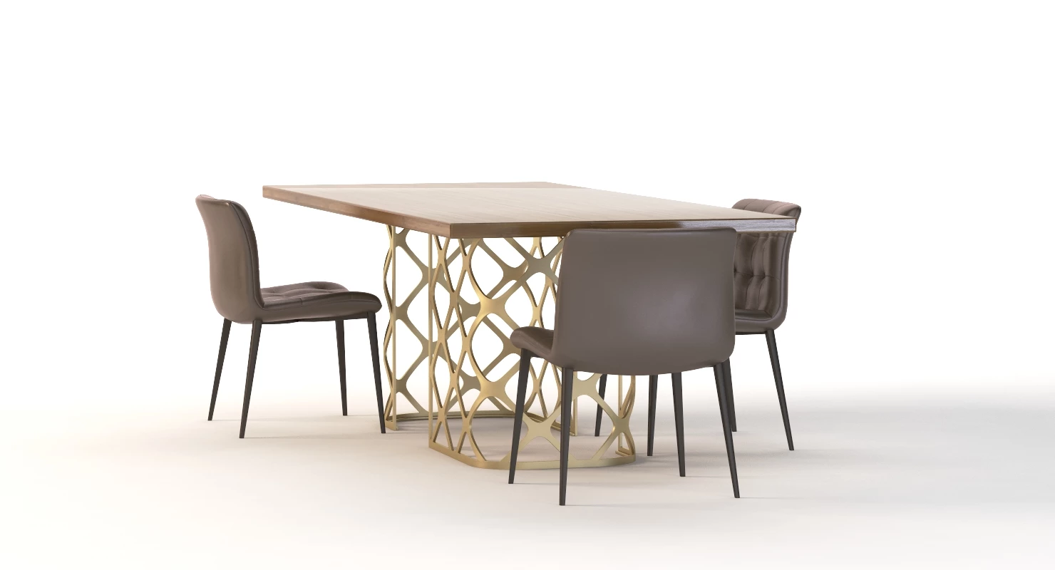 Bontempi Casa Majesty Wood Dining Table And Chair Set 3D Model_013