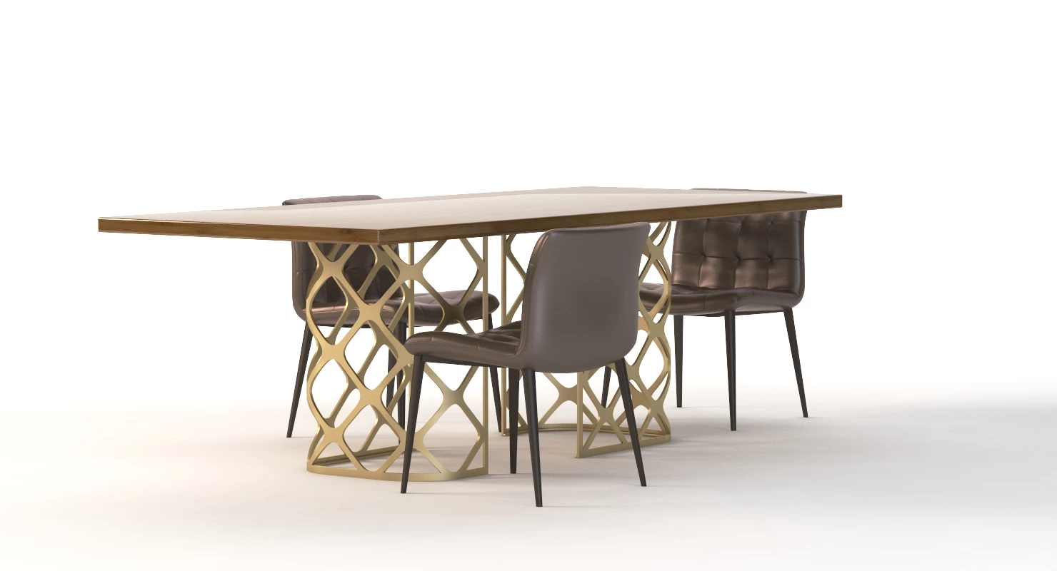 Bontempi Casa Majesty Wood Dining Table And Chair Set 3D Model_019