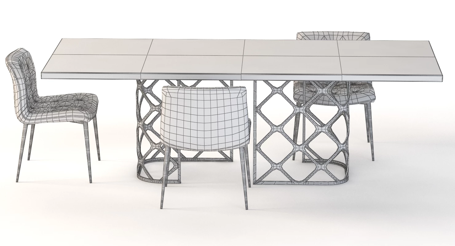 Bontempi Casa Majesty Wood Dining Table And Chair Set 3D Model_05