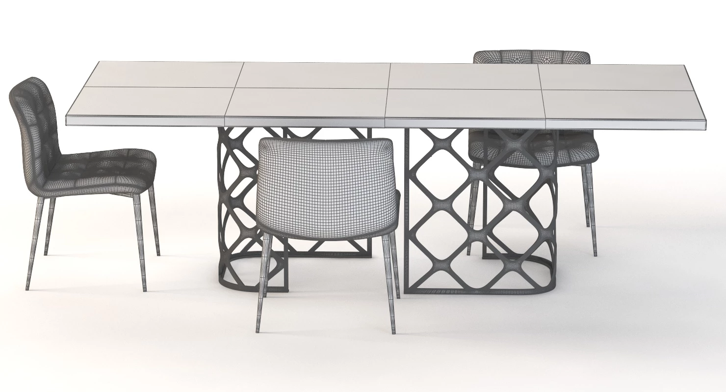 Bontempi Casa Majesty Wood Dining Table And Chair Set 3D Model_04