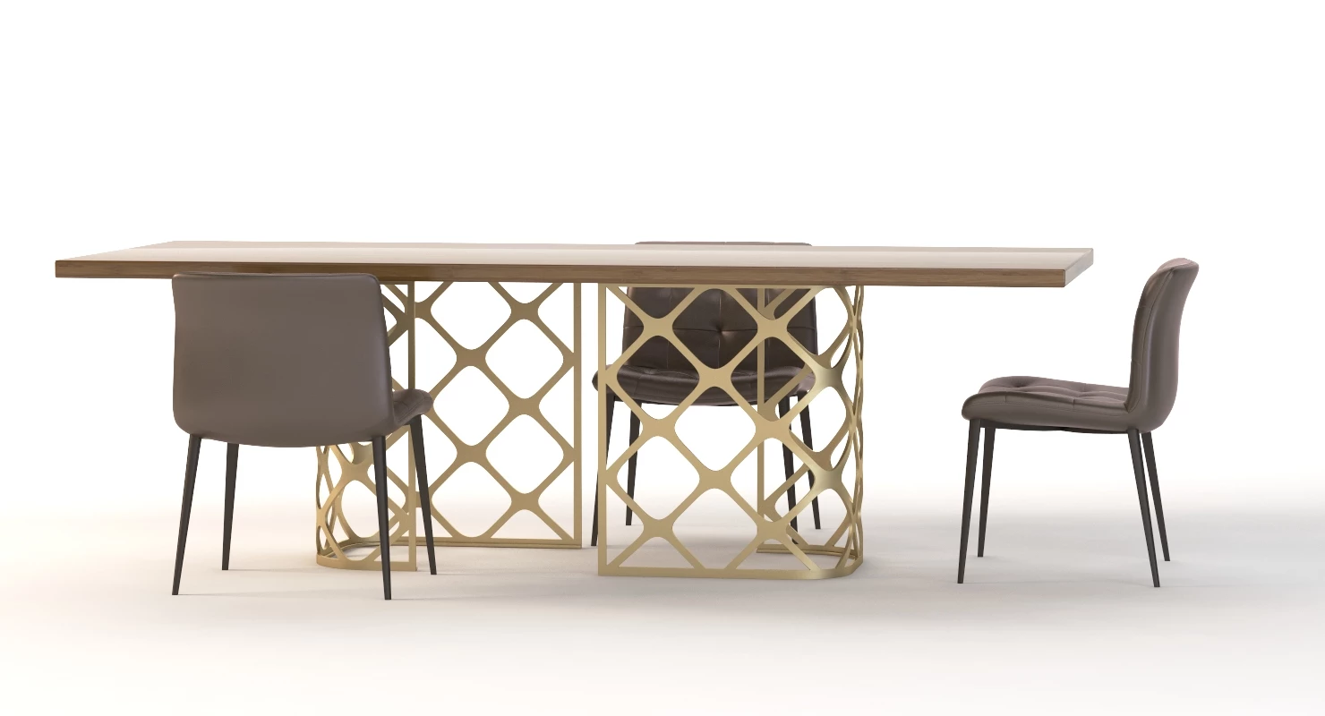Bontempi Casa Majesty Wood Dining Table And Chair Set 3D Model_016