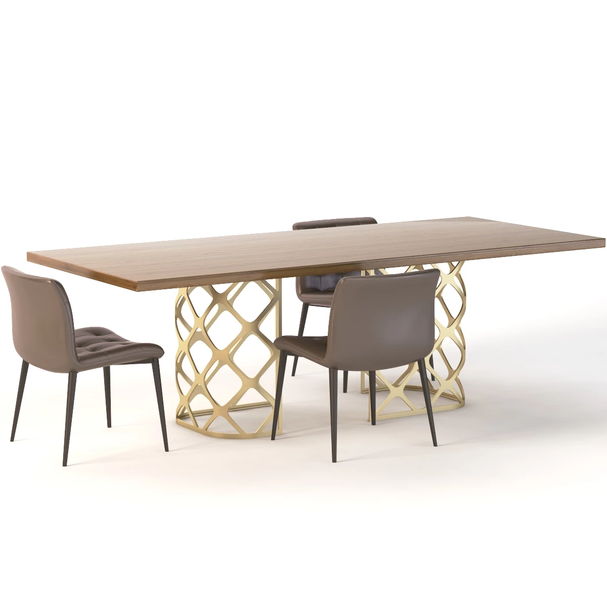 Bontempi Casa Majesty Wood Dining Table And Chair Set 3D Model_01