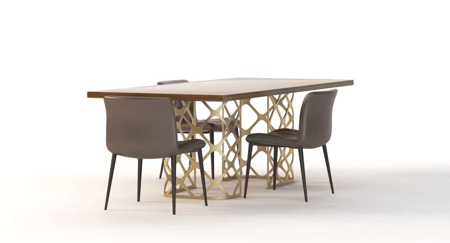 Bontempi Casa Majesty Wood Dining Table And Chair Set 3D Model_011