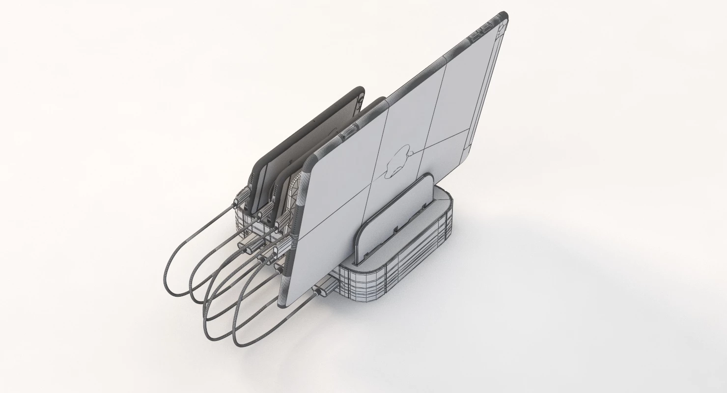 Charging Station 5 Port Cell Phone Usb Hub Organizer 3D Model_07