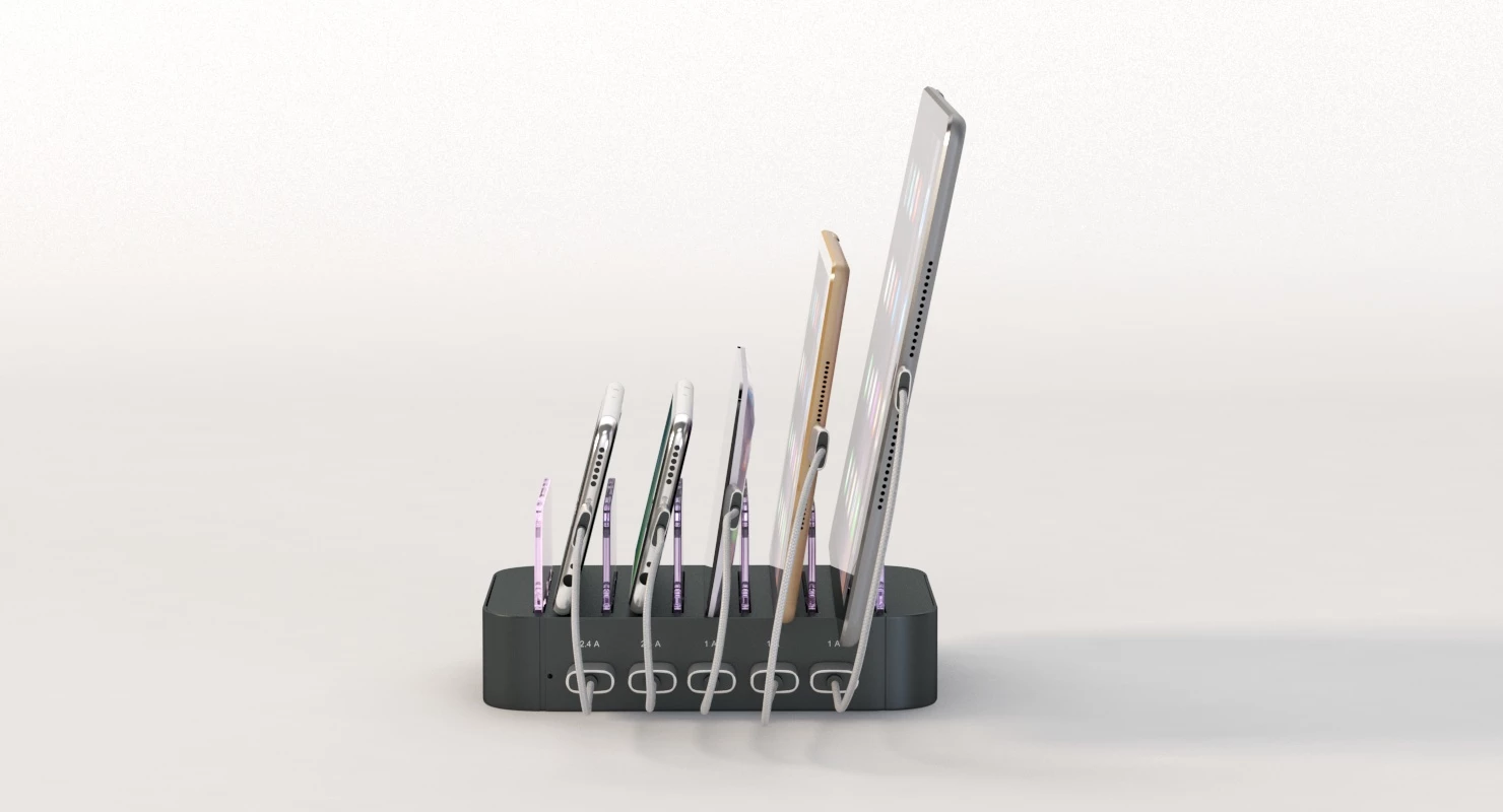 Charging Station 5 Port Cell Phone Usb Hub Organizer 3D Model_010