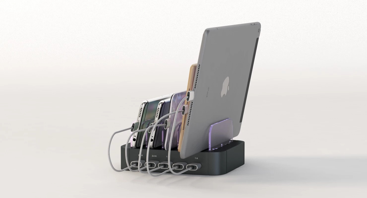 Charging Station 5 Port Cell Phone Usb Hub Organizer 3D Model_05