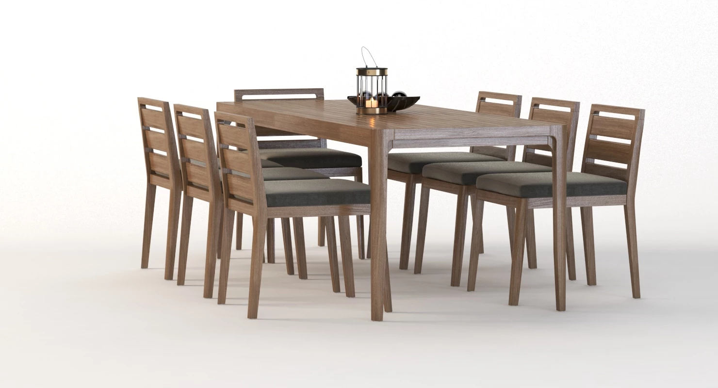 Ciel Side Outdoor Table and Chair Set with Centerpiece Decoration 3D Model_04