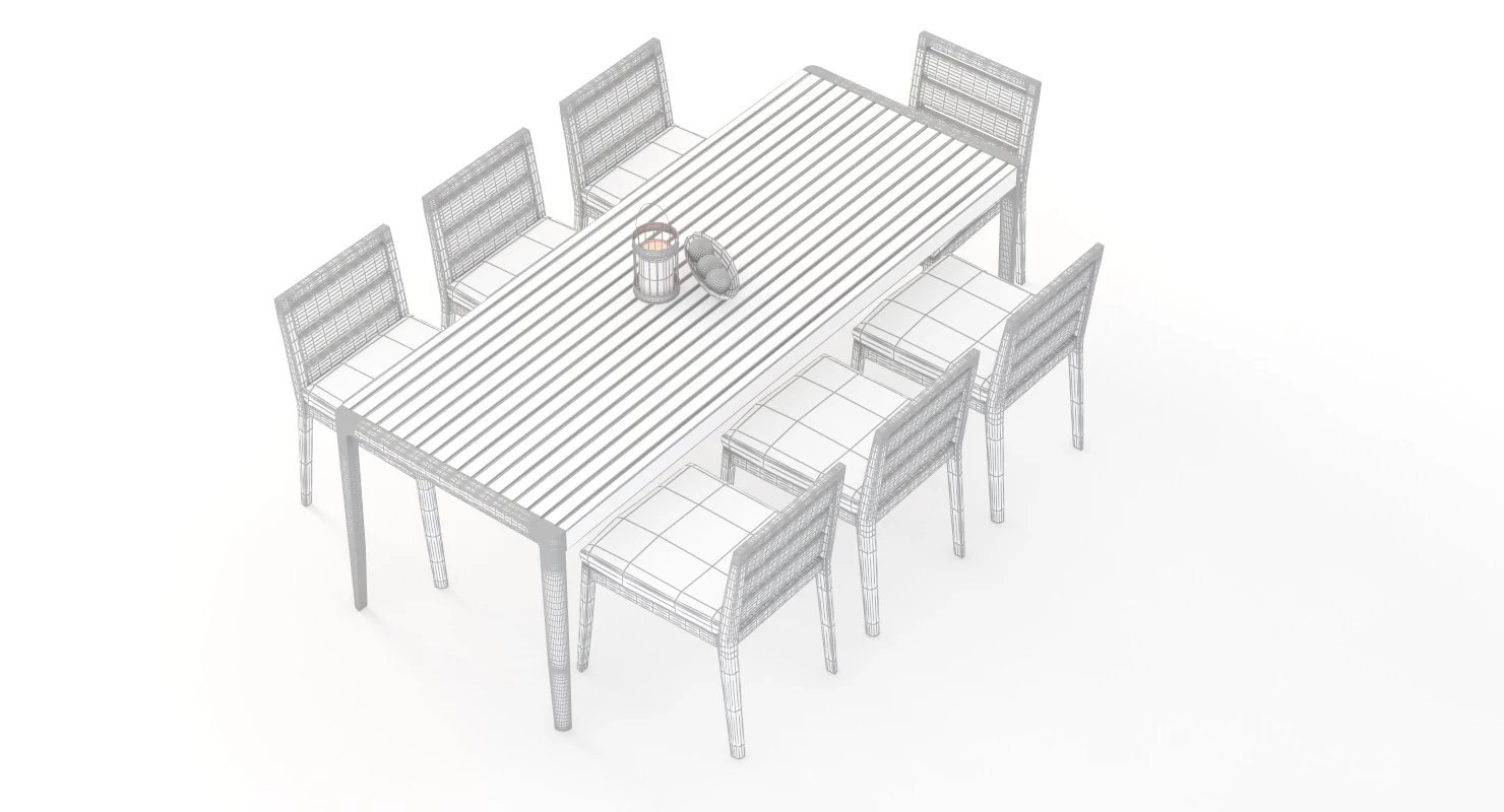Ciel Side Outdoor Table and Chair Set with Centerpiece Decoration 3D Model_012