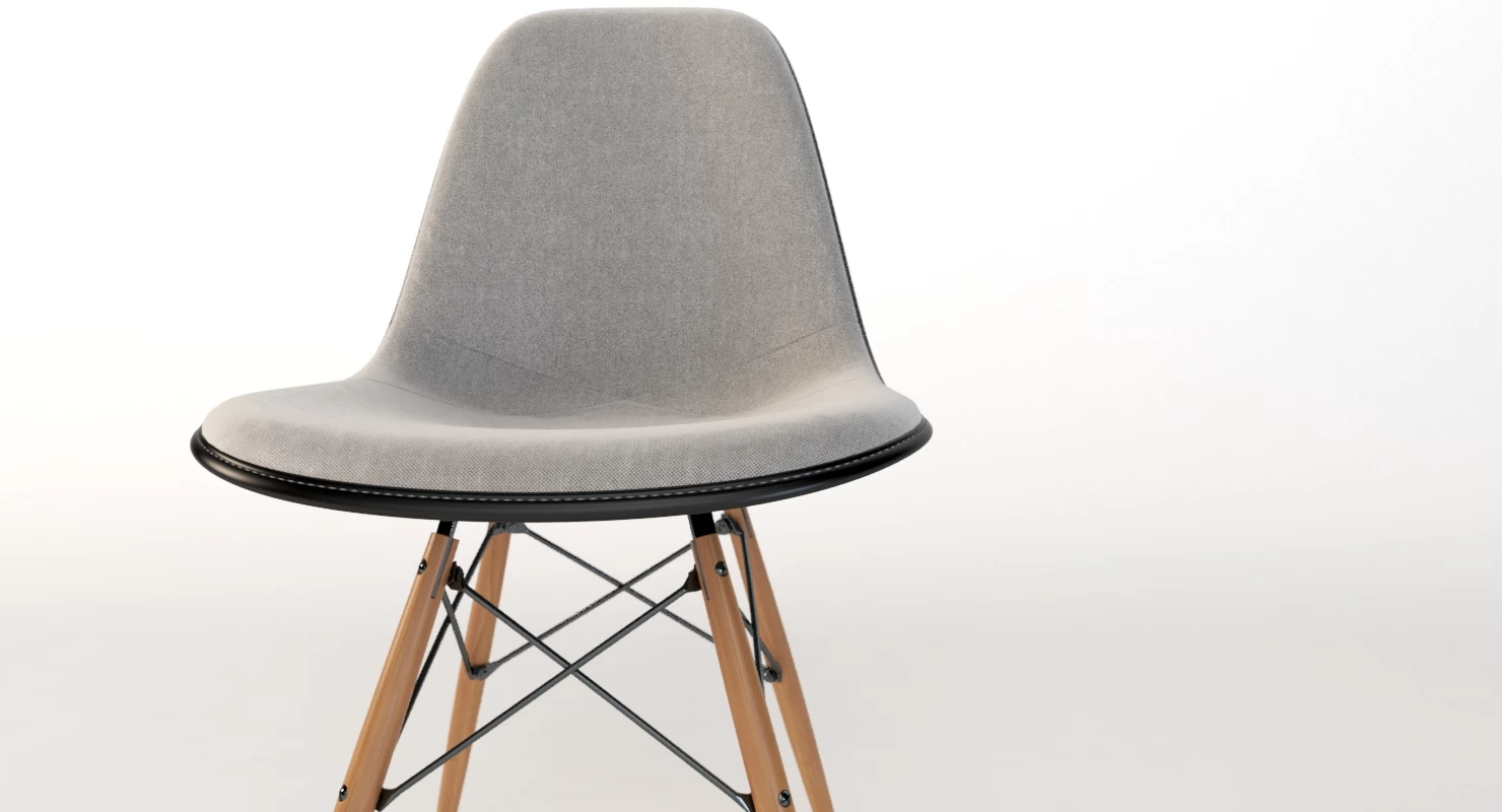 Eames Molded Fiberglass Upholstered Dowel-Leg Side Chair 3D Model_03