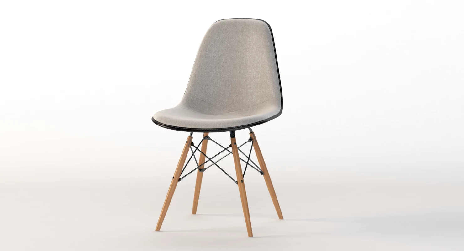 Eames Molded Fiberglass Upholstered Dowel-Leg Side Chair 3D Model_011