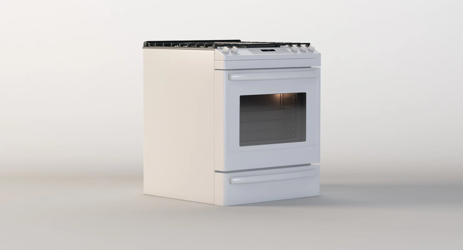 General Electric 30 White Slide In Convection Oven Gas Range 3D Model_03