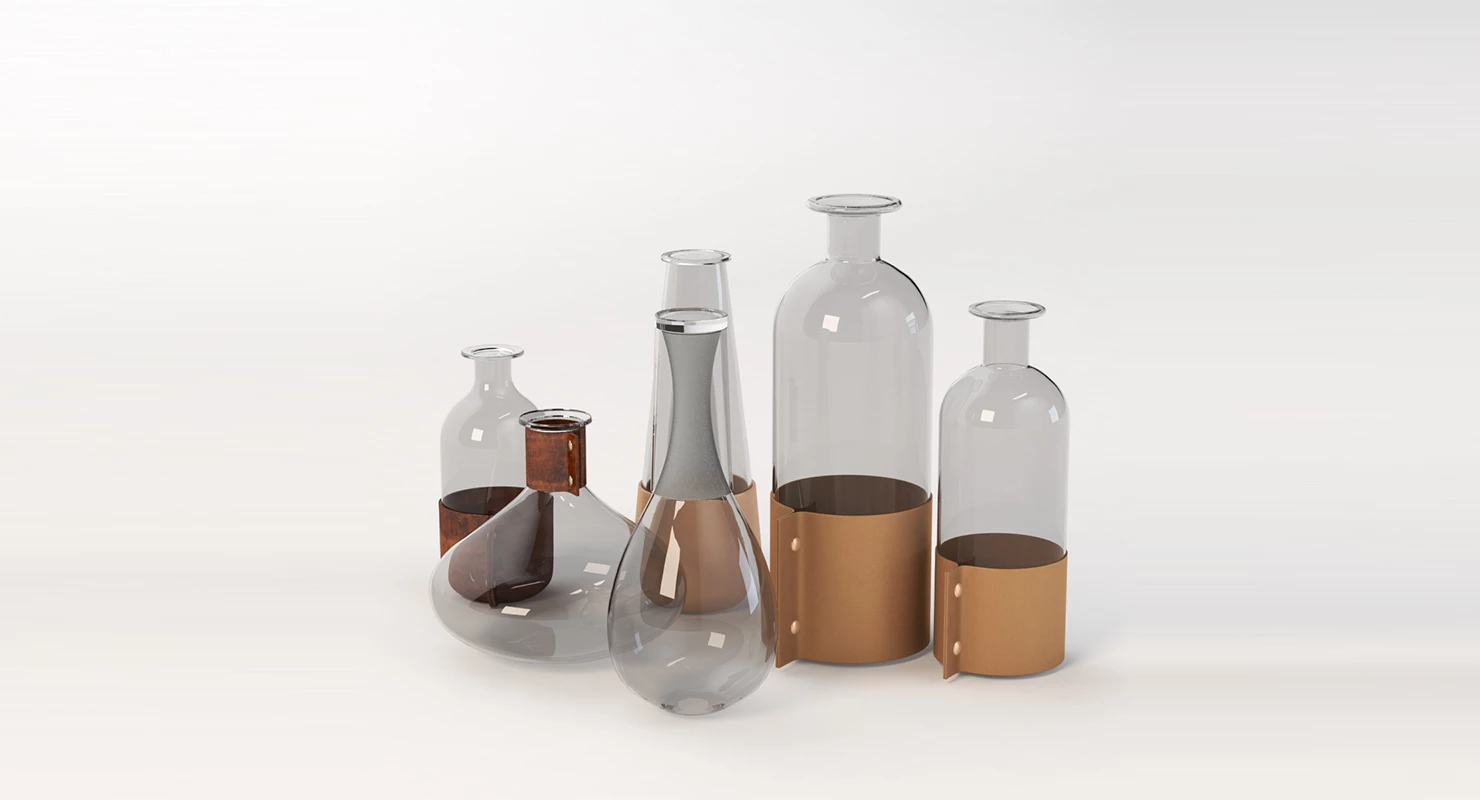 Glass And Faux Leather Vase 3D Model_01