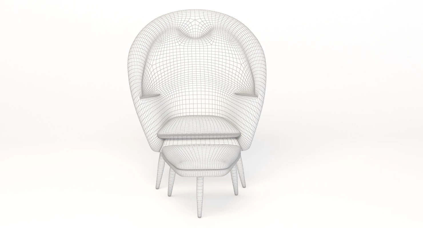Nanna Ditzel Oda Lounge Chair And Ottoman 3D Model_05