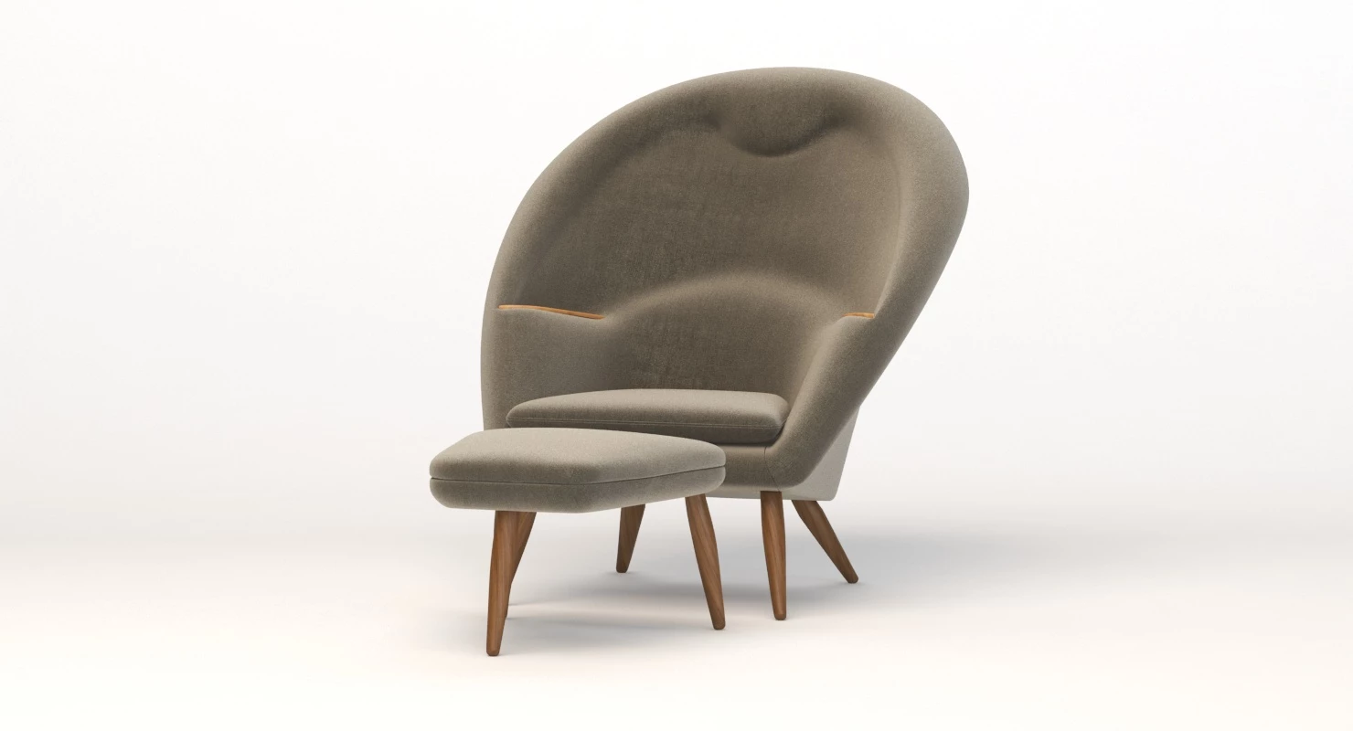 Nanna Ditzel Oda Lounge Chair And Ottoman 3D Model_013