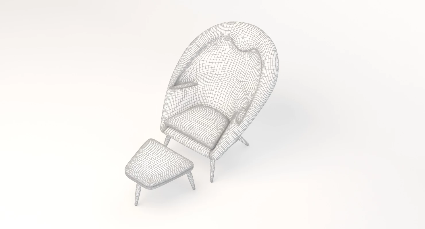 Nanna Ditzel Oda Lounge Chair And Ottoman 3D Model_07