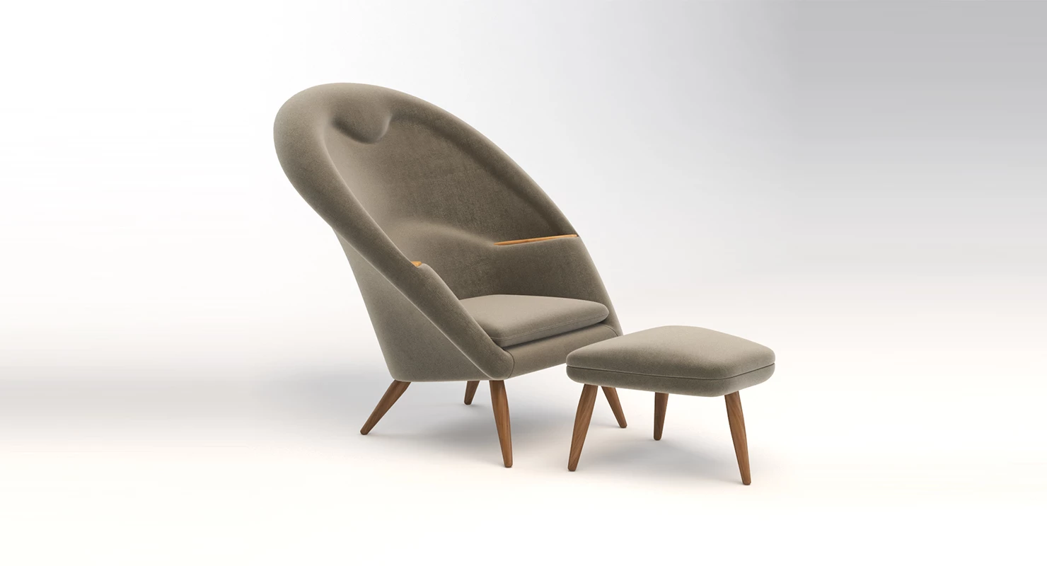 Nanna Ditzel Oda Lounge Chair And Ottoman 3D Model_01