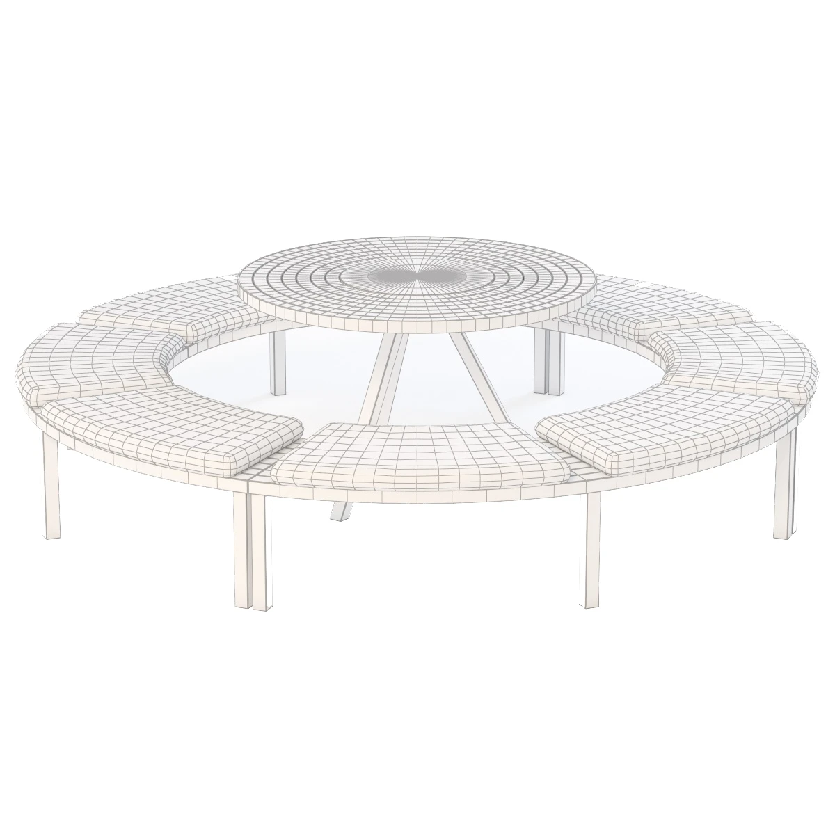 Round Teak Table With 4 Benches 3D Model_08