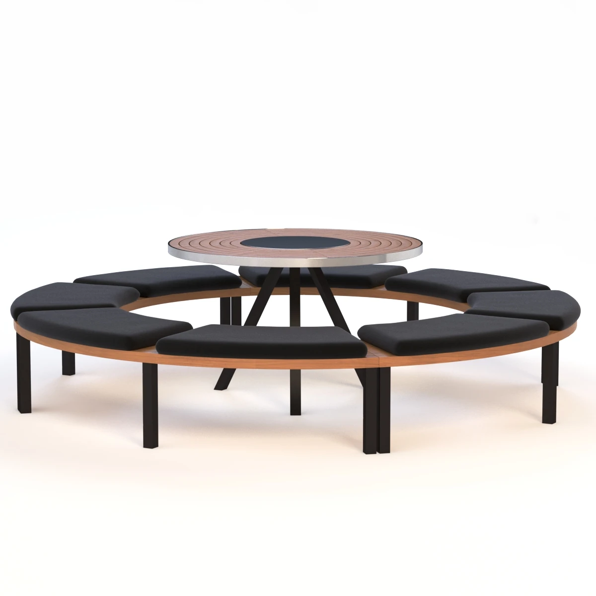Round Teak Table With 4 Benches 3D Model_05