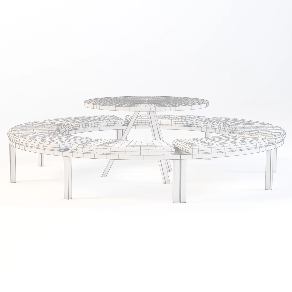 Round Teak Table With 4 Benches 3D Model_04