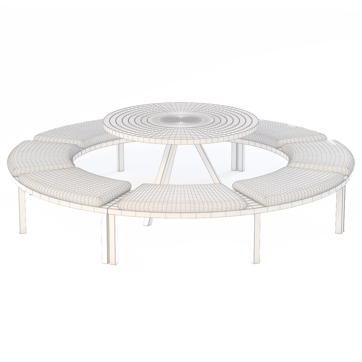Round Teak Table With 4 Benches 3D Model_07