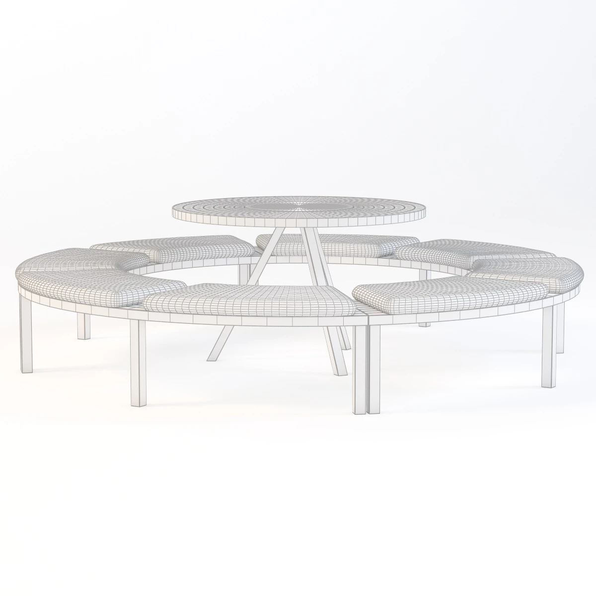 Round Teak Table With 4 Benches 3D Model_03