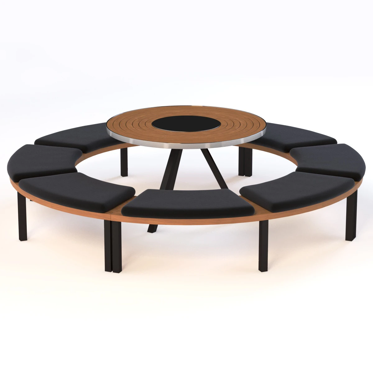 Round Teak Table With 4 Benches 3D Model_06