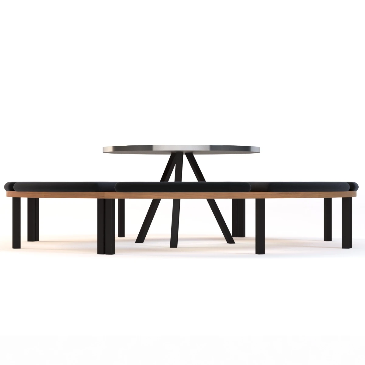Round Teak Table With 4 Benches 3D Model_09