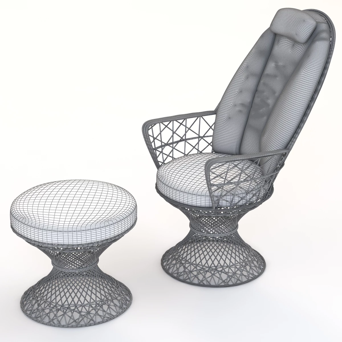 Saphir Outdoor Patio Garden Seat With Ottoman 3D Model_012