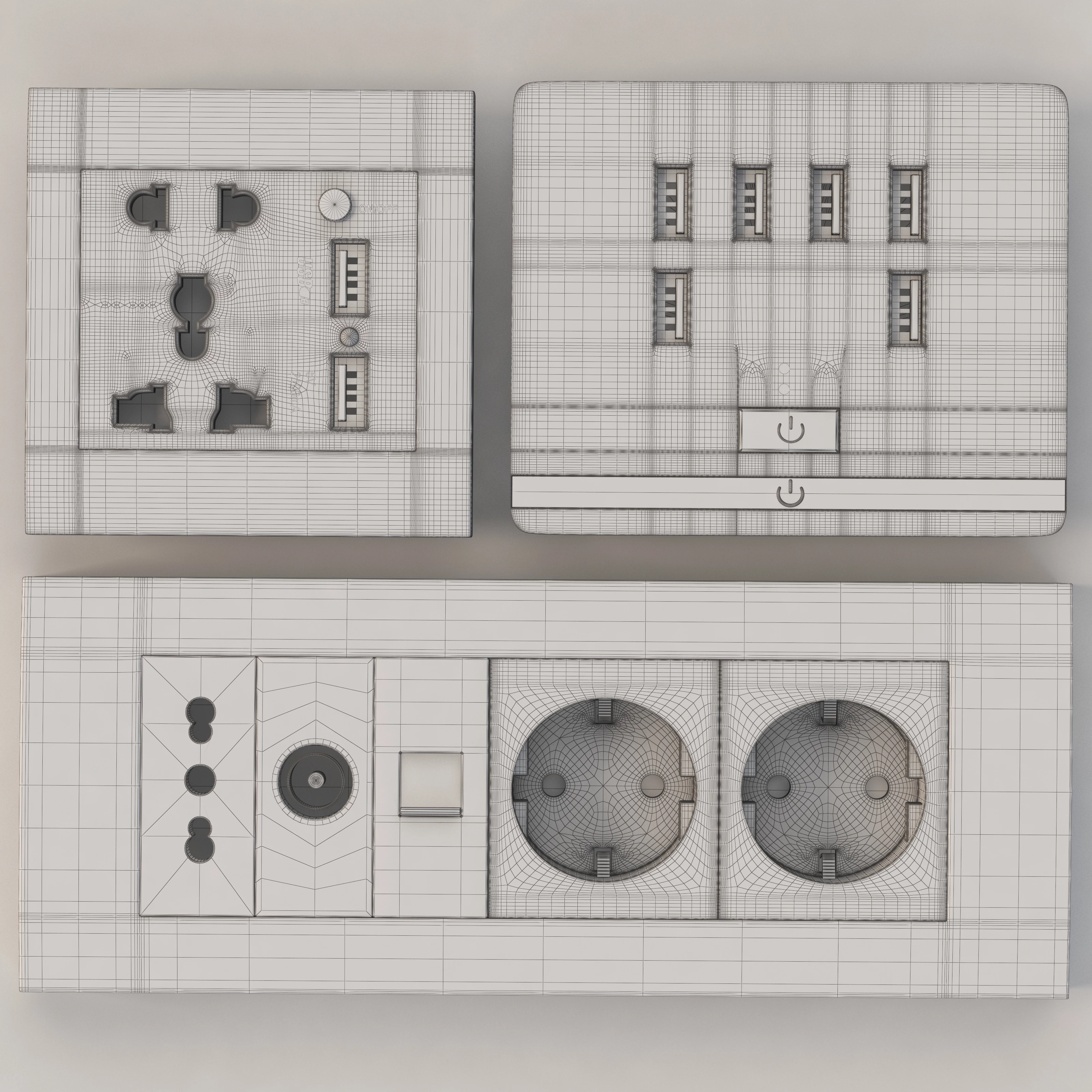 Swarn Usb Wall Socket And Charger Power Outlet Set 3D Model_05