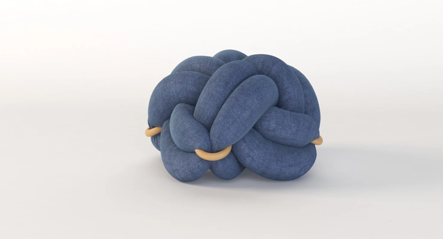 Upholstered Light Denim Knot Floor Cushion Pouf Stool 3D Model_09