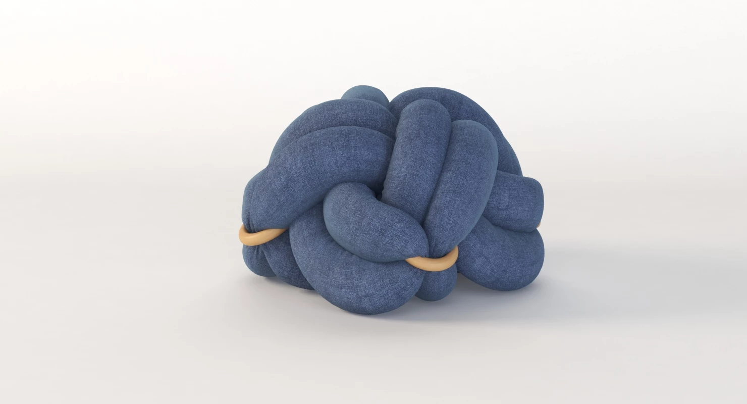 Upholstered Light Denim Knot Floor Cushion Pouf Stool 3D Model_08