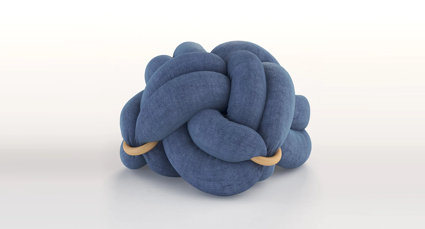 Upholstered Light Denim Knot Floor Cushion Pouf Stool 3D Model_03