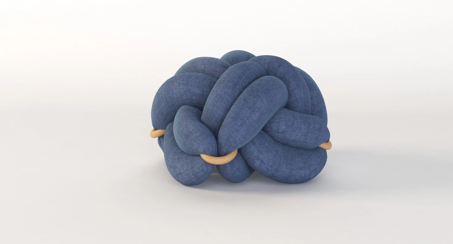 Upholstered Light Denim Knot Floor Cushion Pouf Stool 3D Model_06