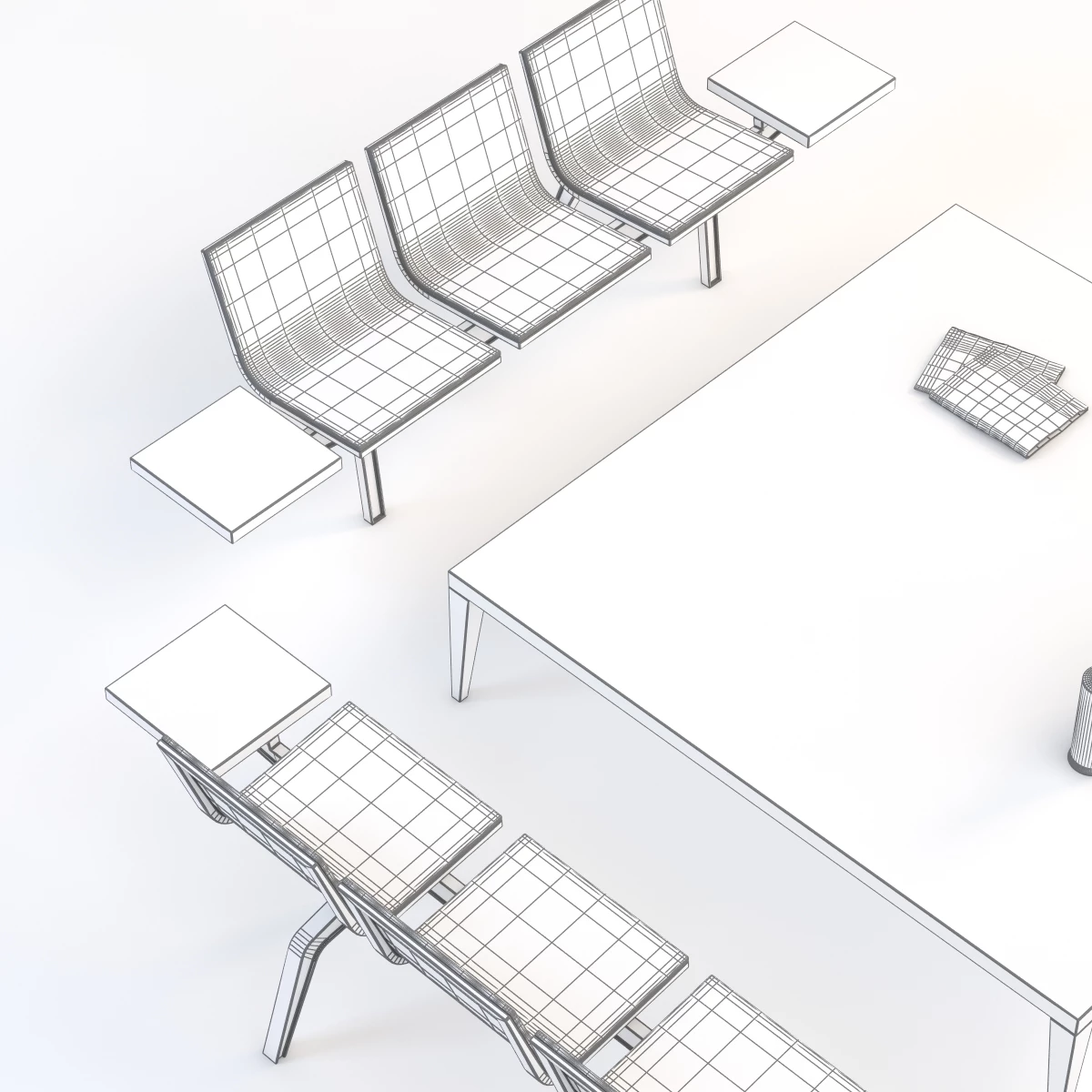 Trienal Three Seater Bench With Table 3D Model_012