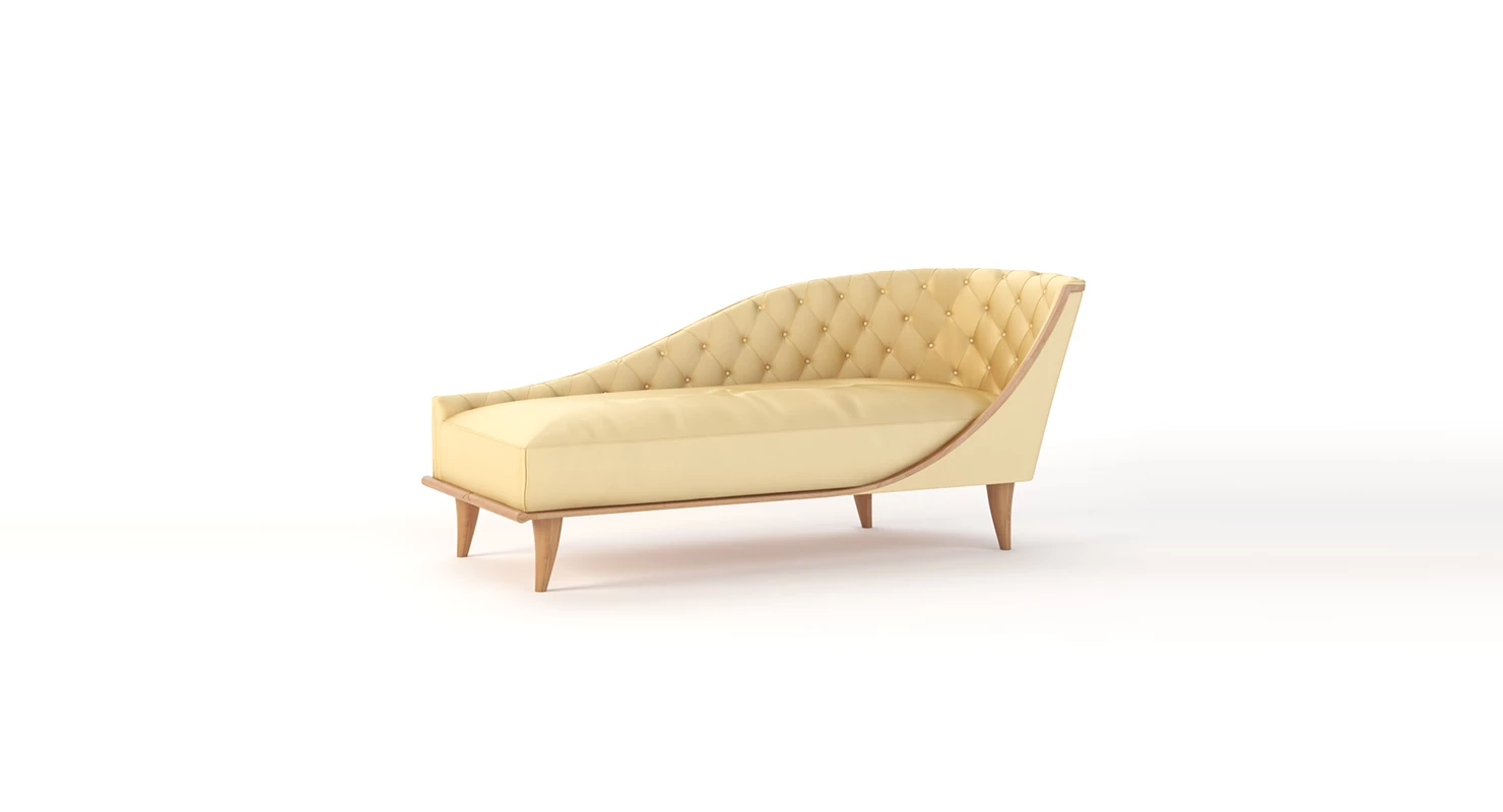 Grand 1940s French Tufted Classic Luxury Sycamore Chaise 3D Model_01