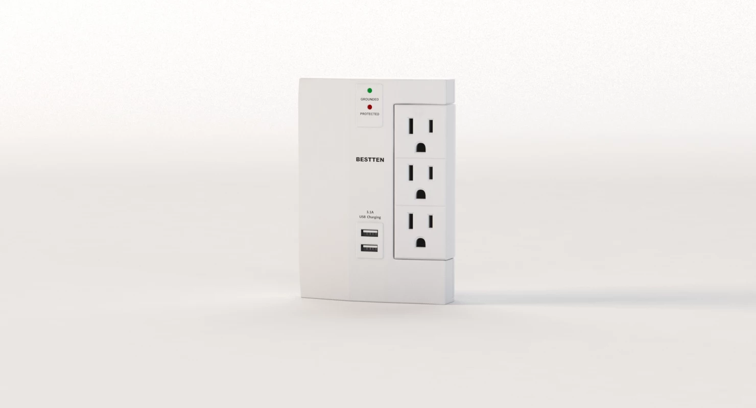 Bestten 6 Outlet Side Wall Adapter Tap Surge Protector with USB Charging Ports 3D Model_010