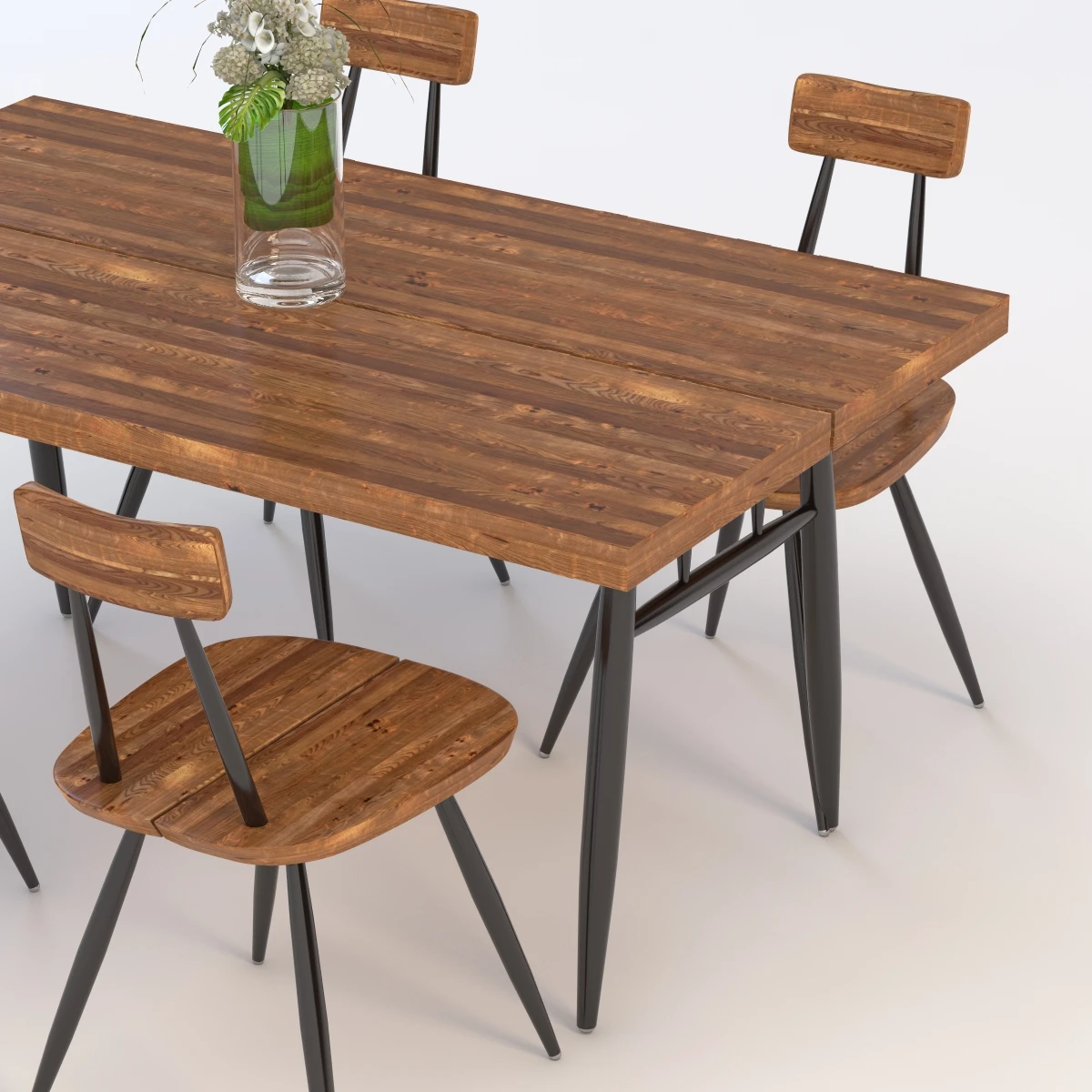 scandinavian pirkka table and chairs dining set by ilmari tapiovaara 1950s sweden f274 3D Model_04