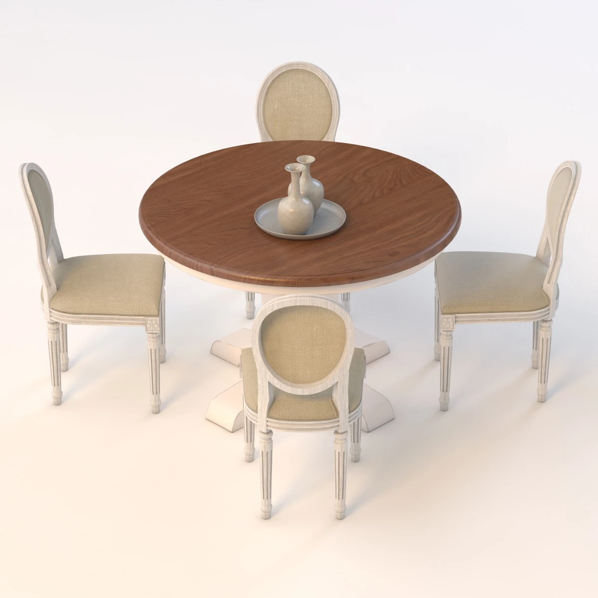 Baroque Parquet Round Dining Set 3D Model_03