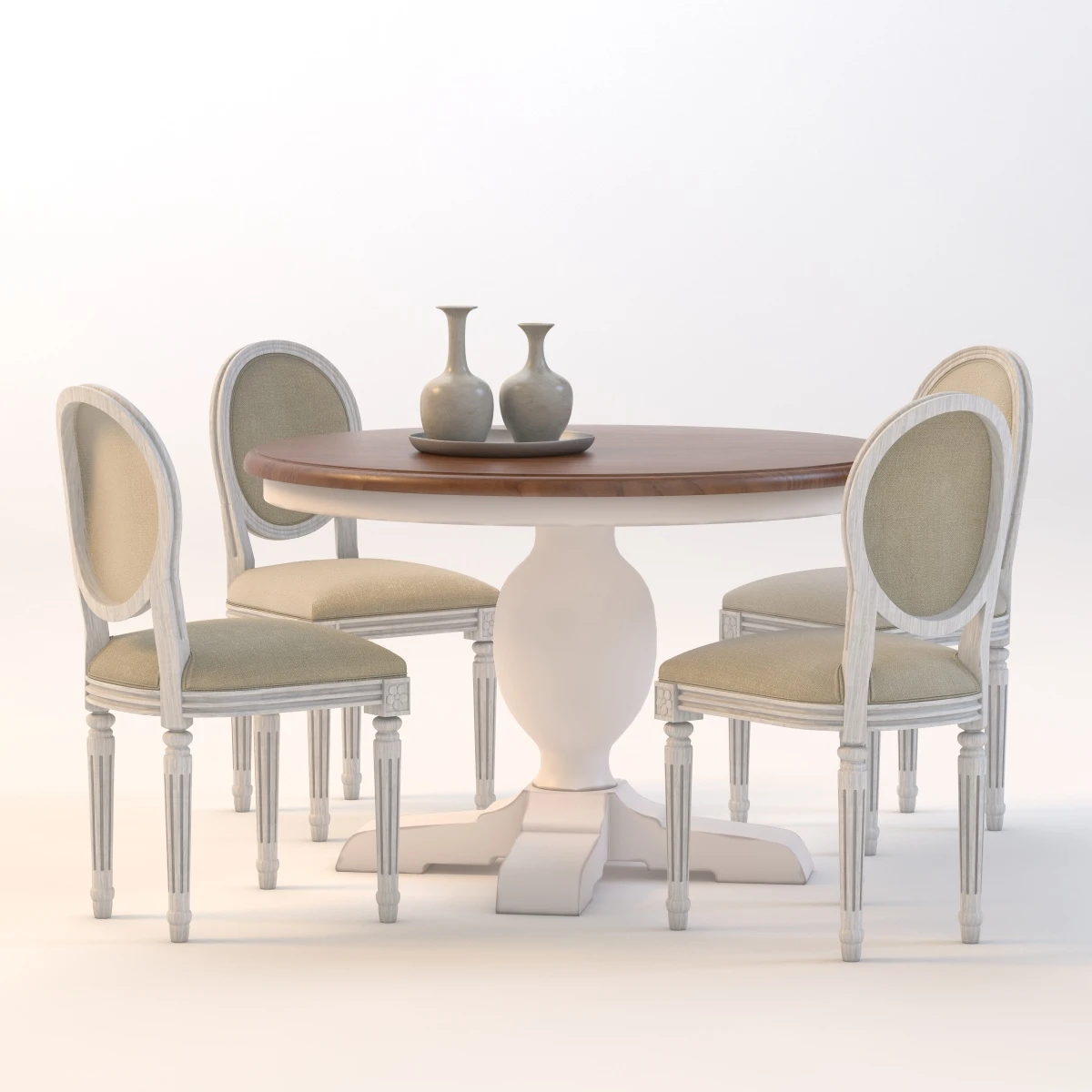 Baroque Parquet Round Dining Set 3D Model_01